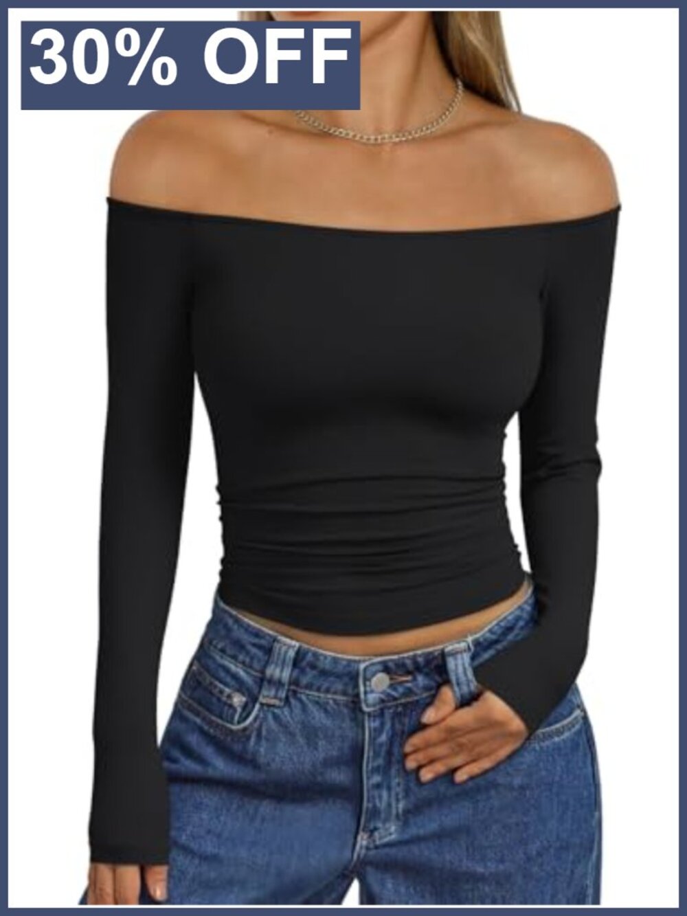 Off Shoulder Slim Fit Long Sleeve Top Buttery Soft Stretch Y2K